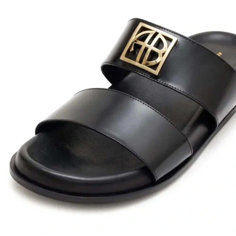 Anine Bing Parker monogramed leather shiny slides - Picture 7 of 11